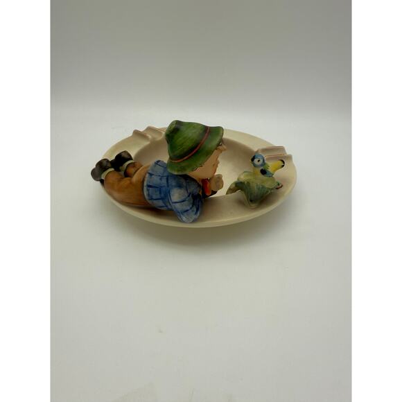 Vtg Goebel Hummel "Boy With Bird" W Germany Porcelain Hand painted Ashtray Decor - Picture 2 of 7